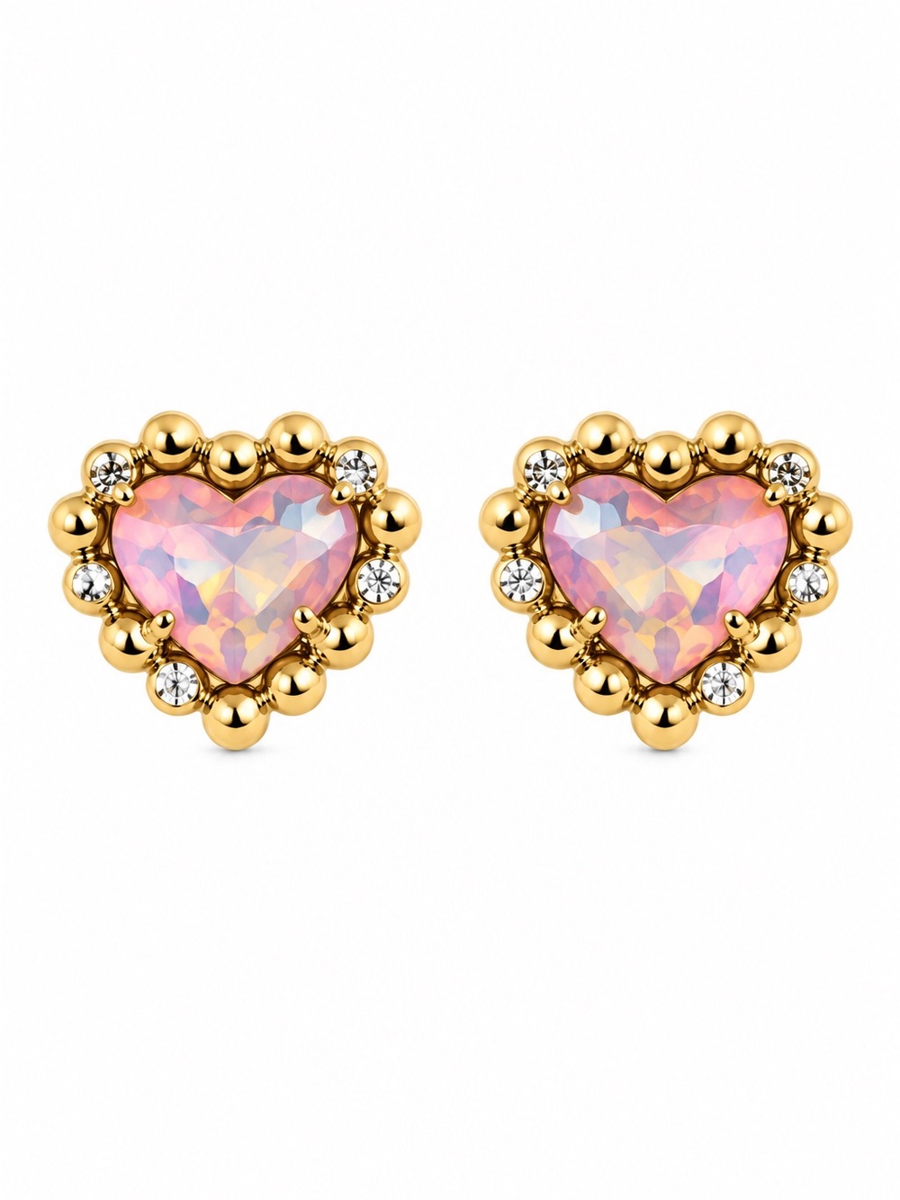Kendra Scott Mini Ari Heart Gold Stud Earrings in Bubblegum Pink Kyocera Opal.
